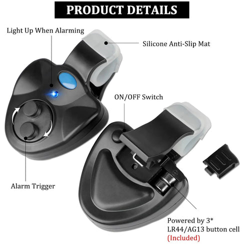 Fish Bite Alarm Bell, Clip On Fishing Rod Accessory, Tackle Fishing Rod Bite Alarm Buzzer with Loud Siren Daytime Night Indicator